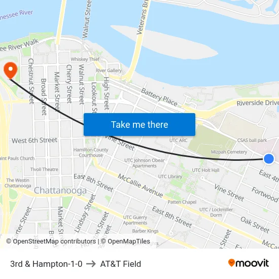 3rd & Hampton-1-0 to AT&T Field map