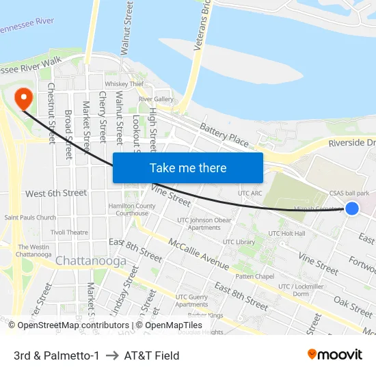 3rd & Palmetto-1 to AT&T Field map