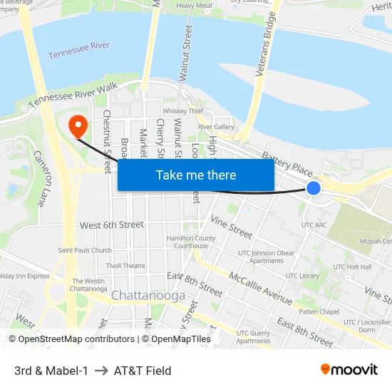 3rd & Mabel-1 to AT&T Field map