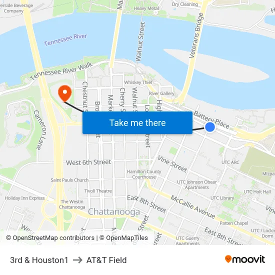 3rd & Houston1 to AT&T Field map