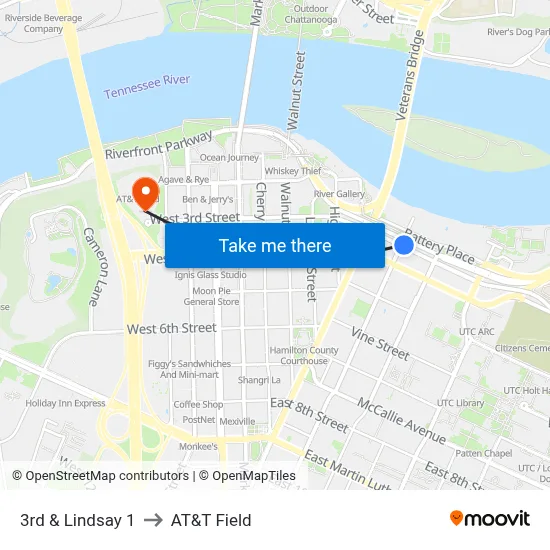 3rd & Lindsay 1 to AT&T Field map