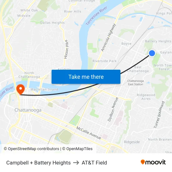 Campbell + Battery Heights to AT&T Field map
