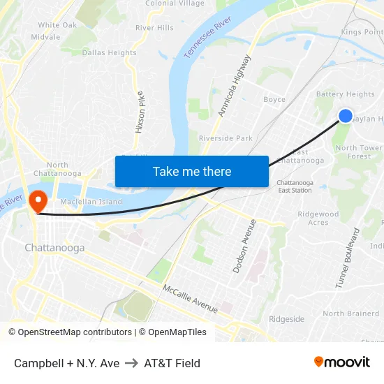Campbell + N.Y. Ave to AT&T Field map