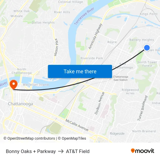 Bonny Oaks + Parkway to AT&T Field map