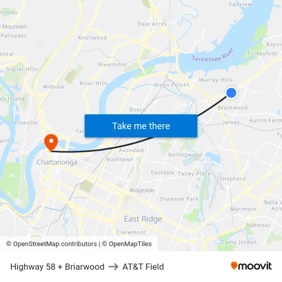 Highway 58 + Briarwood to AT&T Field map