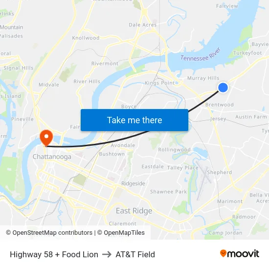 Highway 58 + Food Lion to AT&T Field map