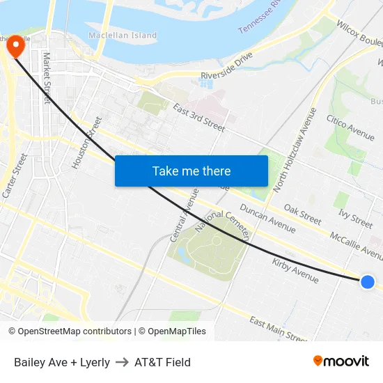 Bailey Ave + Lyerly to AT&T Field map