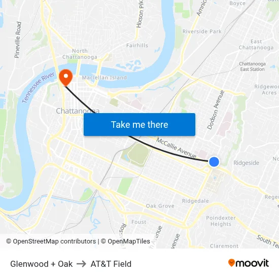 Glenwood + Oak to AT&T Field map
