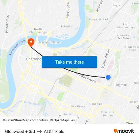 Glenwood + 3rd to AT&T Field map