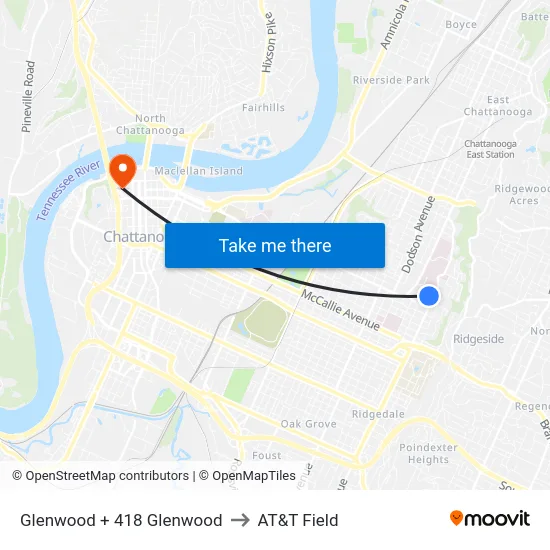 Glenwood + 418 Glenwood to AT&T Field map