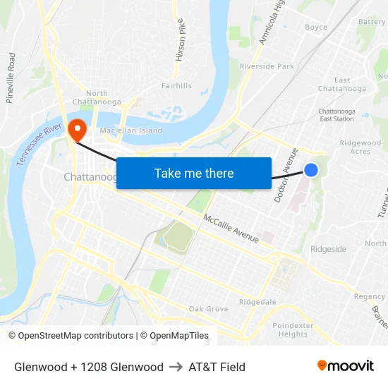 Glenwood + 1208 Glenwood to AT&T Field map