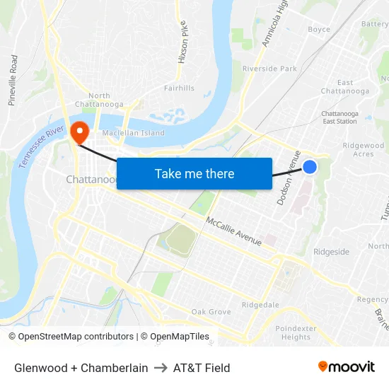 Glenwood + Chamberlain to AT&T Field map