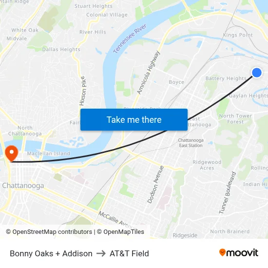 Bonny Oaks + Addison to AT&T Field map