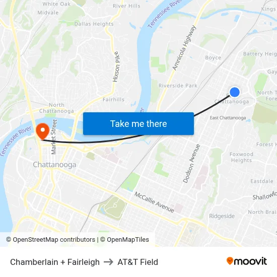 Chamberlain + Fairleigh to AT&T Field map