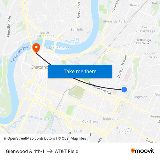 Glenwood & 4th-1 to AT&T Field map