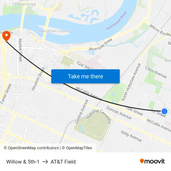 Willow & 5th-1 to AT&T Field map