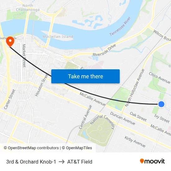 3rd & Orchard Knob-1 to AT&T Field map