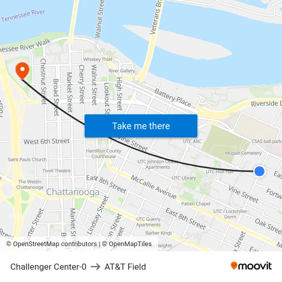 Challenger Center-0 to AT&T Field map