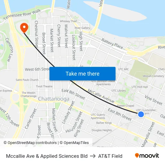 Mccallie Ave & Applied Sciences Bld to AT&T Field map