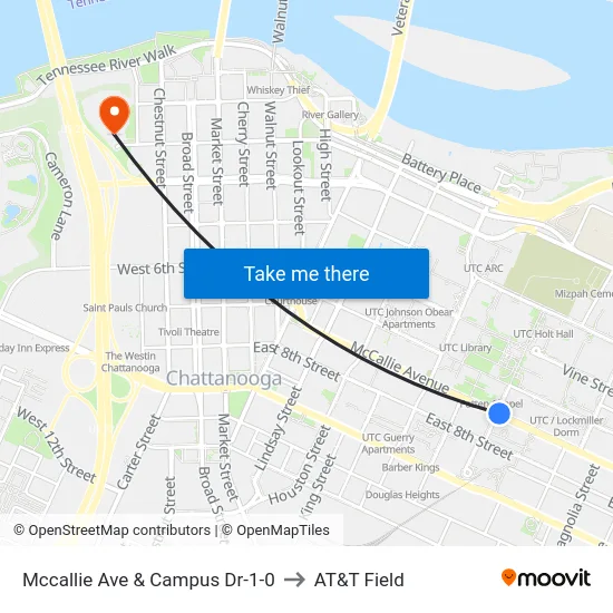 Mccallie Ave & Campus Dr-1-0 to AT&T Field map