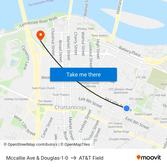 Mccallie Ave & Douglas-1-0 to AT&T Field map