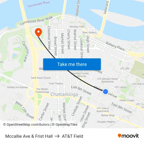 Mccallie Ave & Frist Hall to AT&T Field map