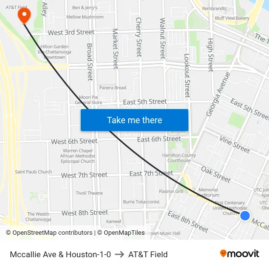 Mccallie Ave & Houston-1-0 to AT&T Field map