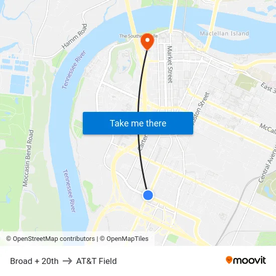 Broad + 20th to AT&T Field map