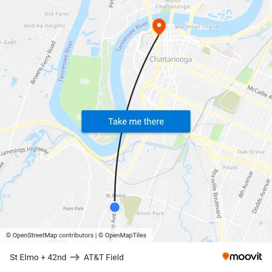 St Elmo + 42nd to AT&T Field map