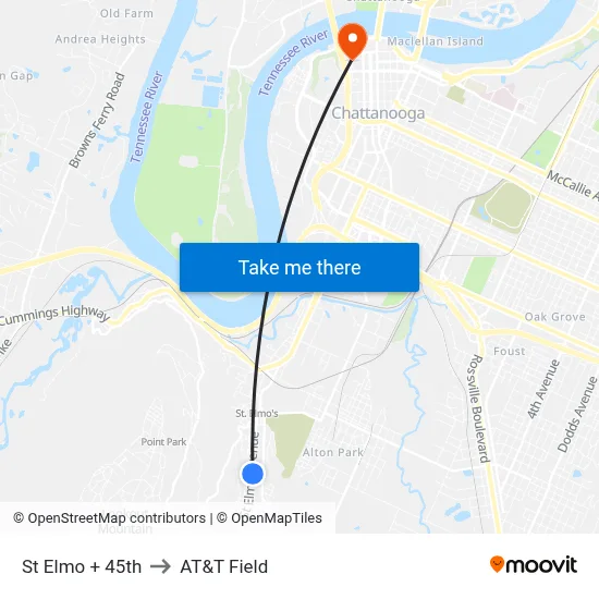 St Elmo + 45th to AT&T Field map