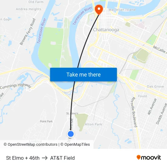 St Elmo + 46th to AT&T Field map