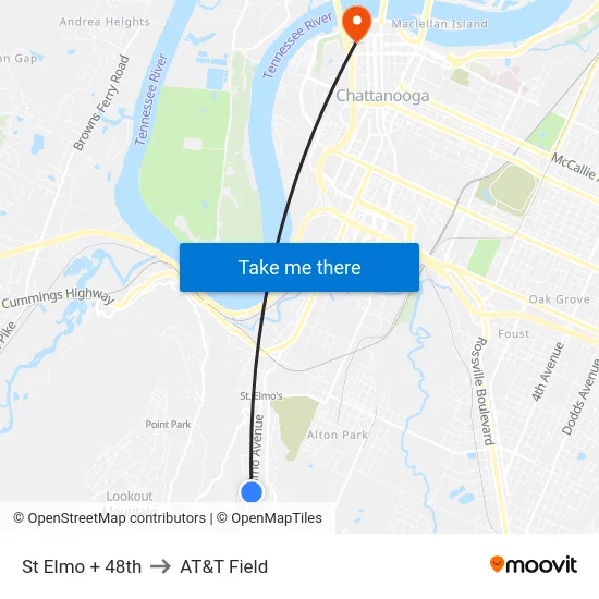 St Elmo + 48th to AT&T Field map