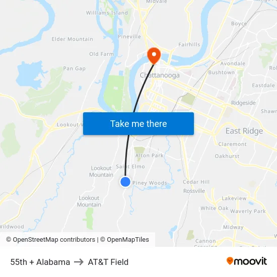 55th + Alabama to AT&T Field map