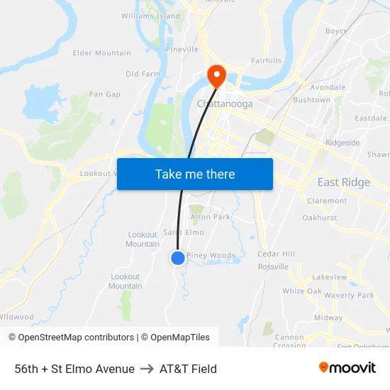 56th + St Elmo Avenue to AT&T Field map
