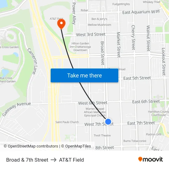 Broad & 7th Street to AT&T Field map