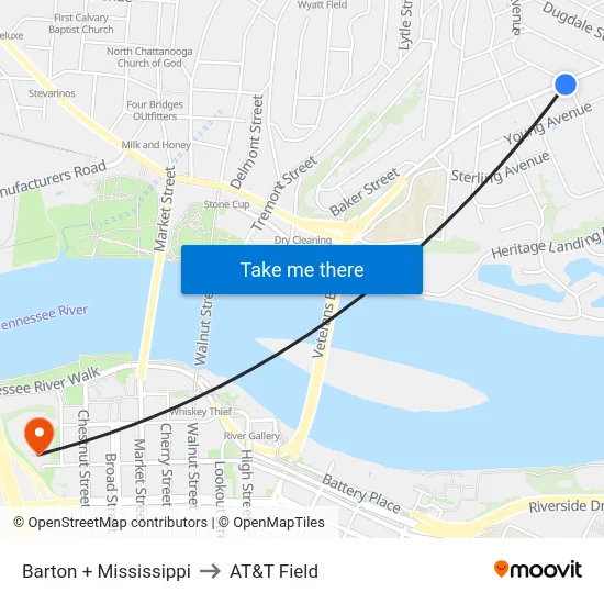 Barton + Mississippi to AT&T Field map