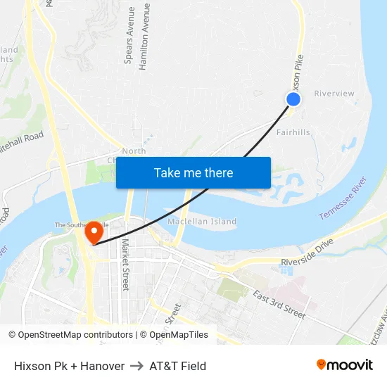 Hixson Pk + Hanover to AT&T Field map