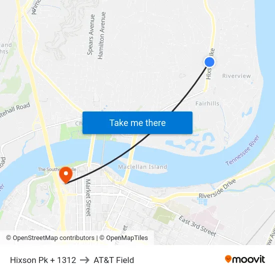 Hixson Pk + 1312 to AT&T Field map