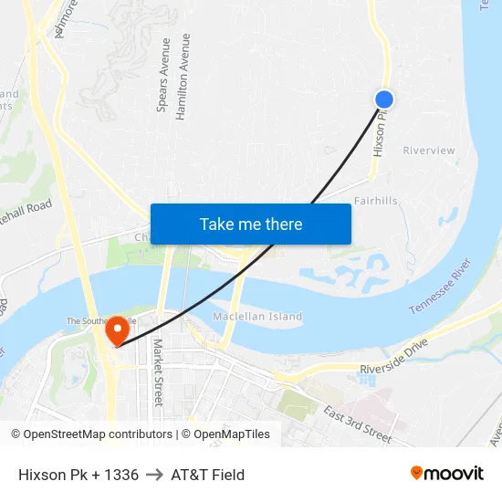 Hixson Pk + 1336 to AT&T Field map