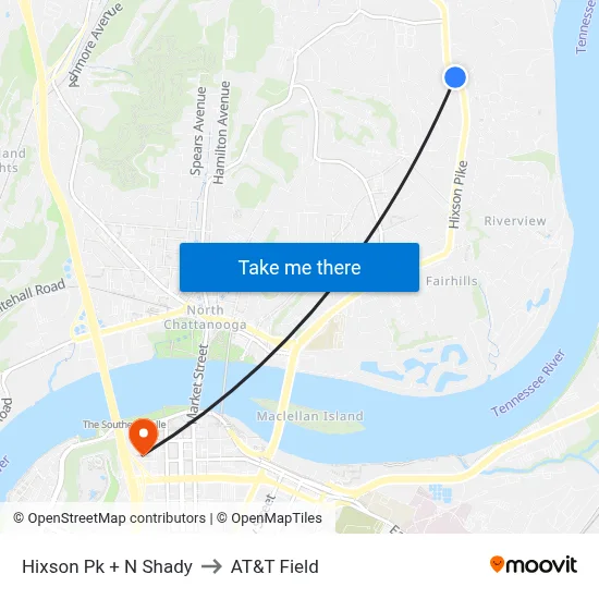Hixson Pk + N Shady to AT&T Field map