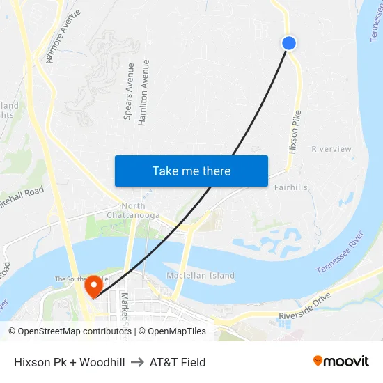 Hixson Pk + Woodhill to AT&T Field map