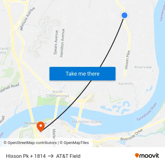 Hixson Pk + 1814 to AT&T Field map
