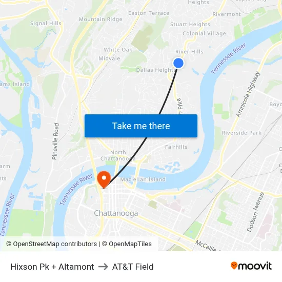 Hixson Pk + Altamont to AT&T Field map