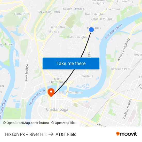 Hixson Pk + River Hill to AT&T Field map
