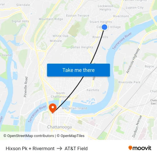 Hixson Pk + Rivermont to AT&T Field map