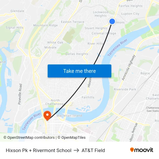 Hixson Pk + Rivermont School to AT&T Field map