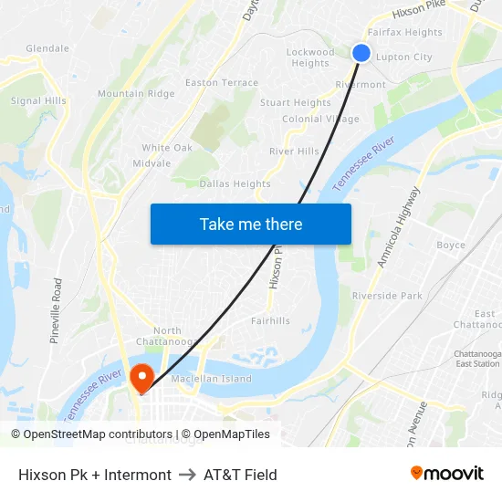 Hixson Pk + Intermont to AT&T Field map