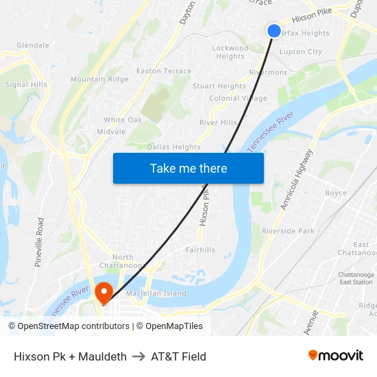 Hixson Pk + Mauldeth to AT&T Field map