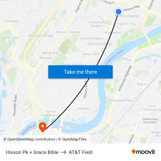 Hixson Pk + Grace Bible to AT&T Field map