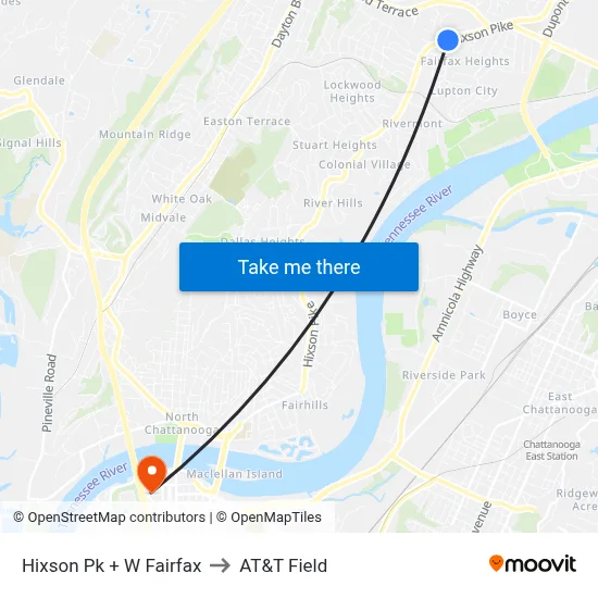 Hixson Pk + W Fairfax to AT&T Field map